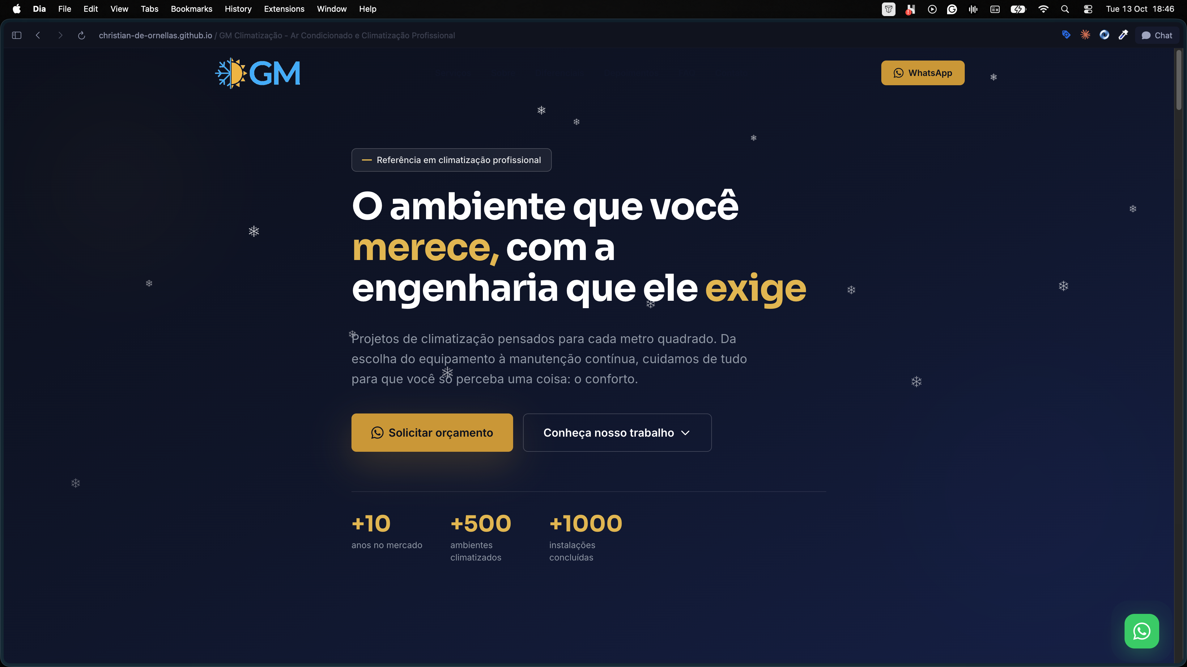 Screenshot completo do projeto GM Climatização