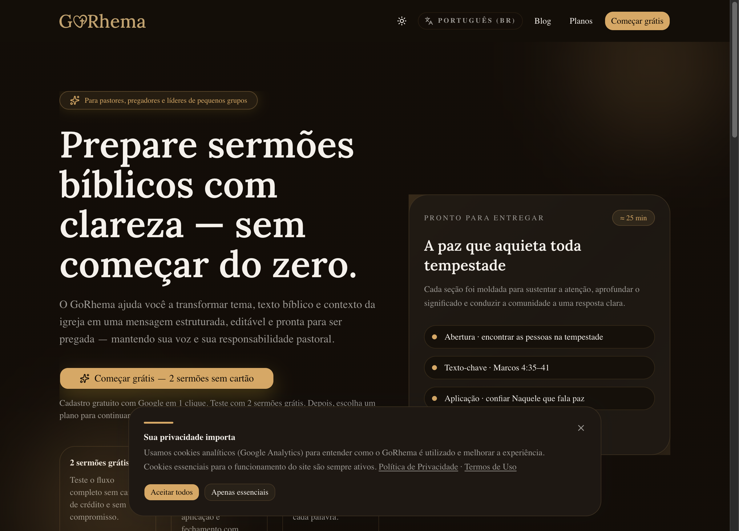Screenshot completo do projeto GoRhema
