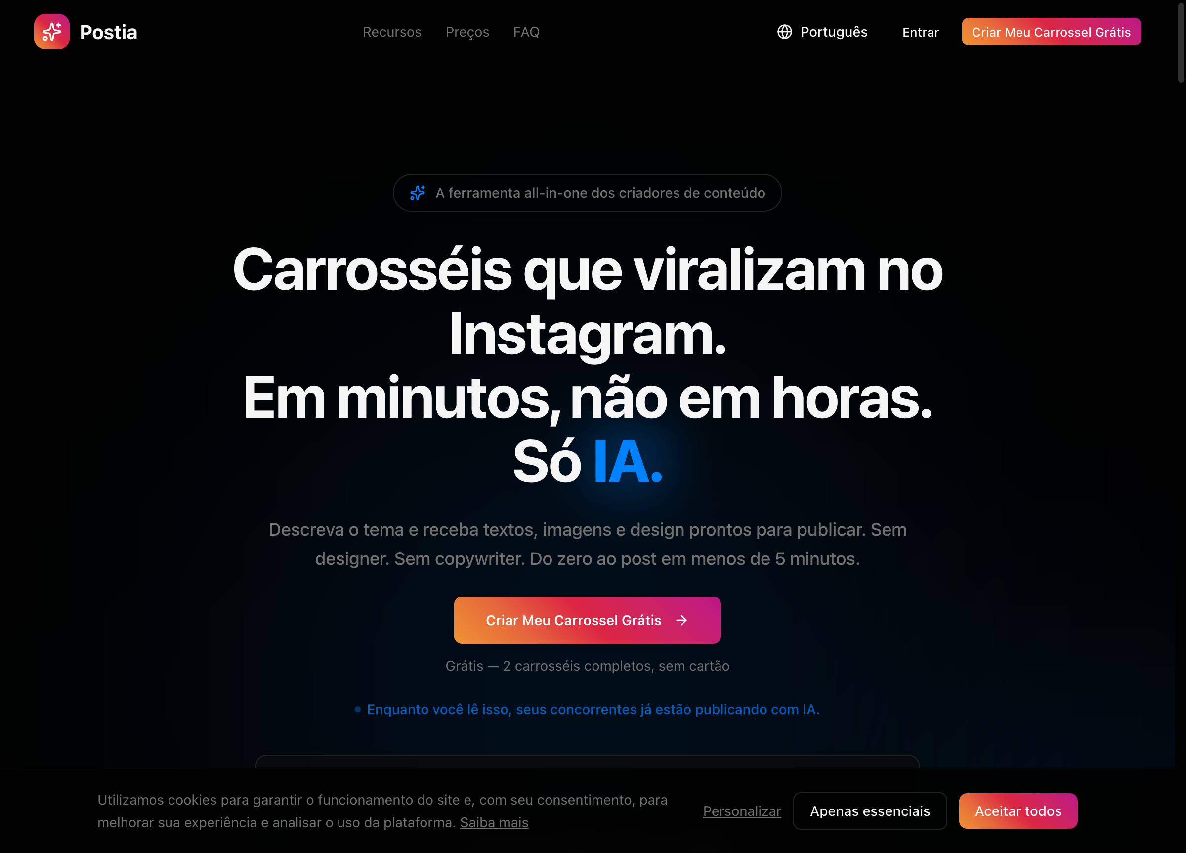 Screenshot completo do projeto Postia